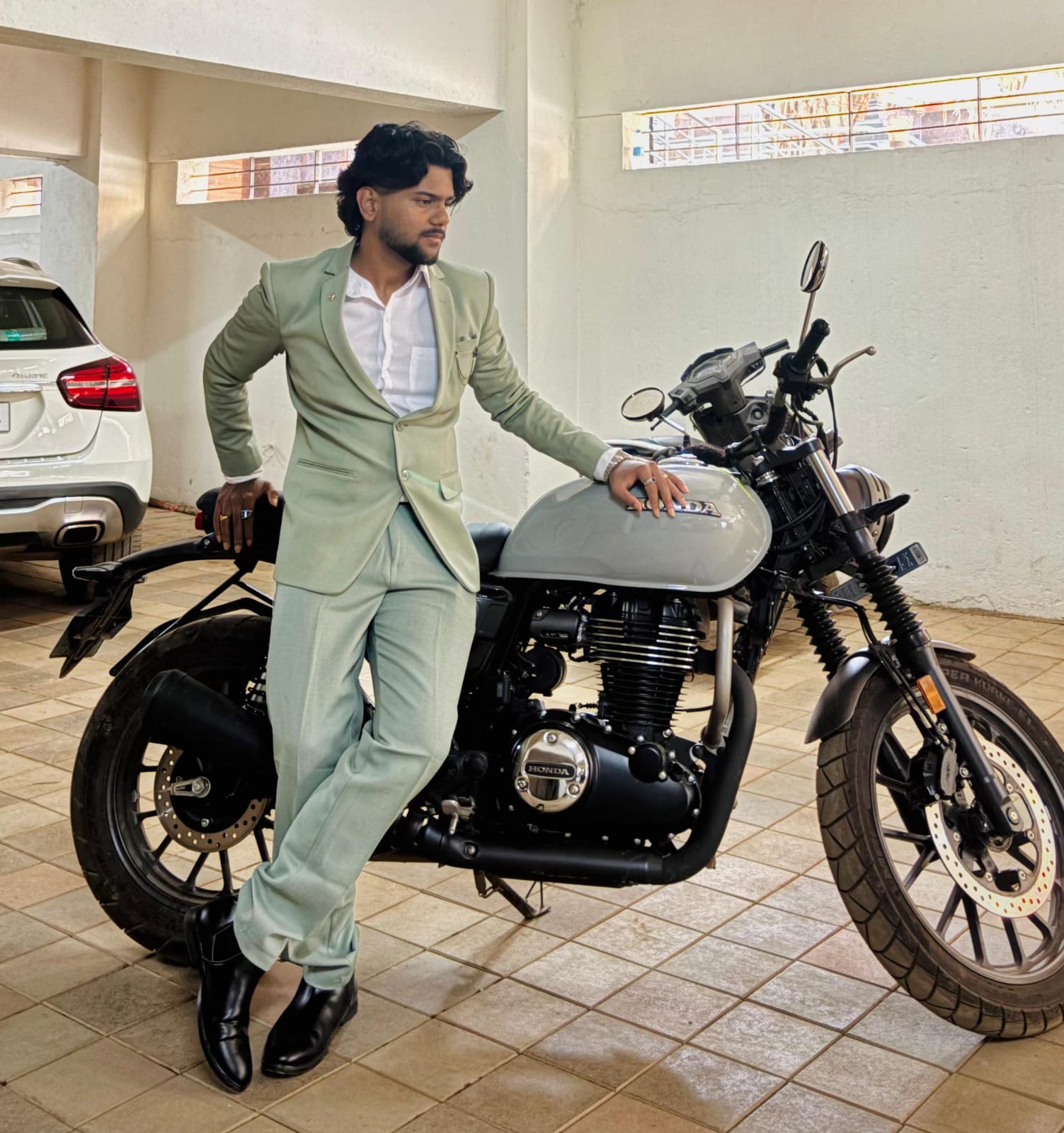 olive green suit